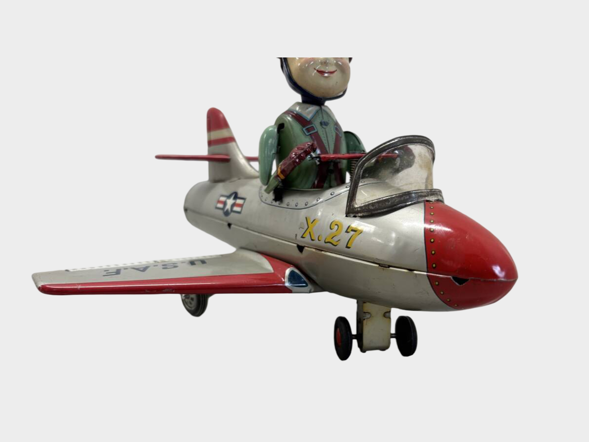 T.N. Nomura U.S.A.F. X-27 Jet Tin Airplane with Pilot — Showa Japanese Aviation Toy