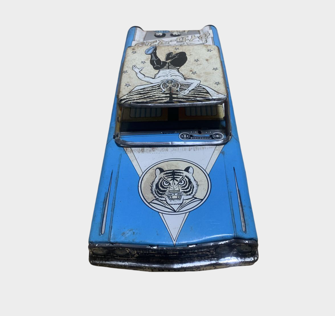 Vintage Tiger Mask Tinplate Friction Car | Takatoku Showa Era Japanese Manga Toy 34cm