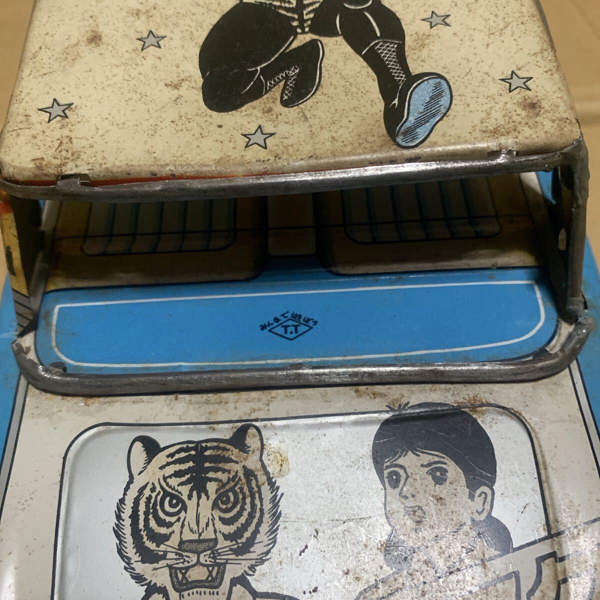 Vintage Tiger Mask Tinplate Friction Car | Takatoku Showa Era Japanese Manga Toy 34cm