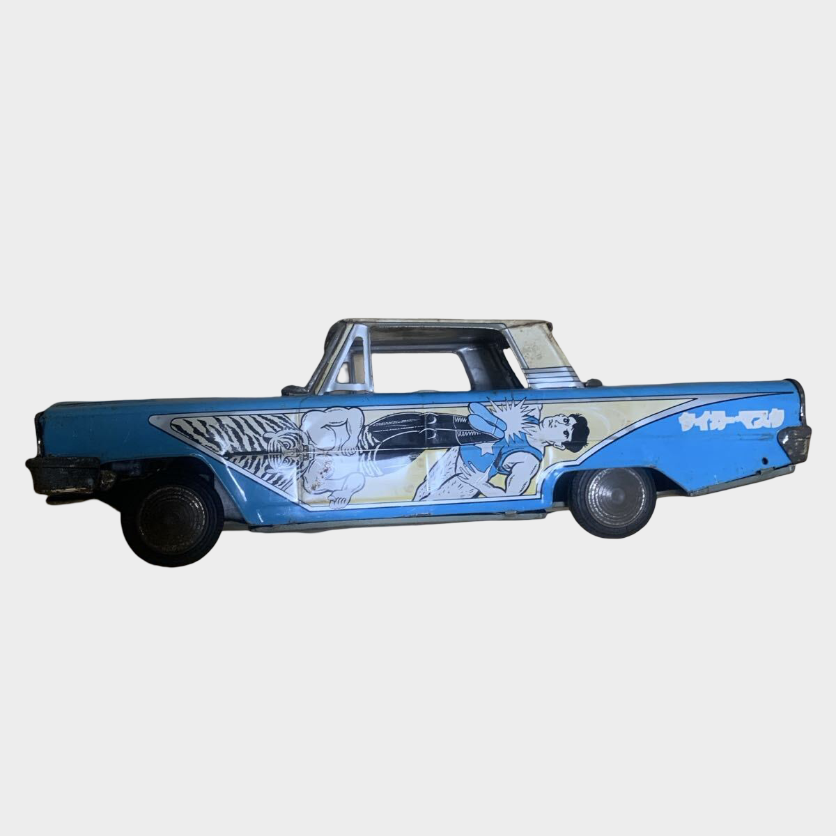 Vintage Tiger Mask Tinplate Friction Car | Takatoku Showa Era Japanese Manga Toy 34cm