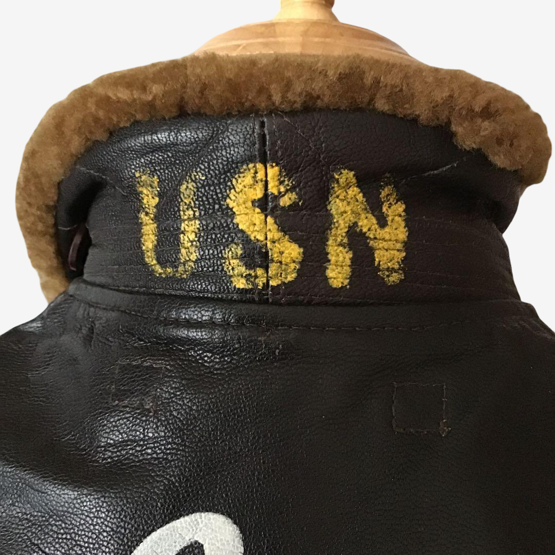 Vintage USN G-1 Flight Jacket Cassie Come Home Back Painted Naval Leather Jacket Bar TALON Size 38