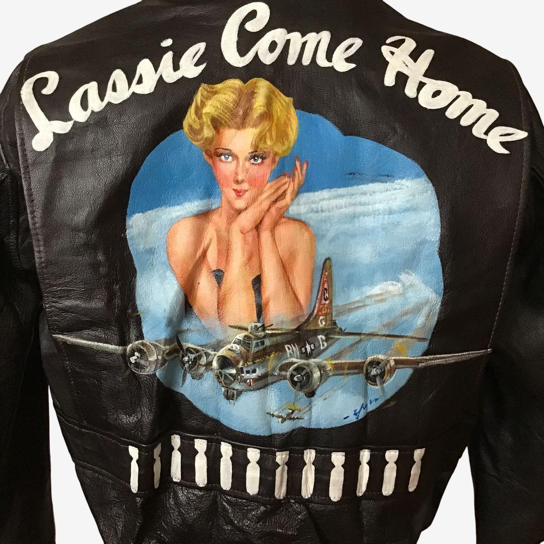 Vintage USN G-1 Flight Jacket Cassie Come Home Back Painted Naval Leather Jacket Bar TALON Size 38