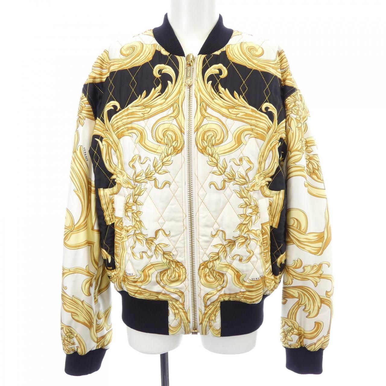 Vintage Versace Baroque Silk Bomber Jacket White Gold Black Medusa Style Size 48