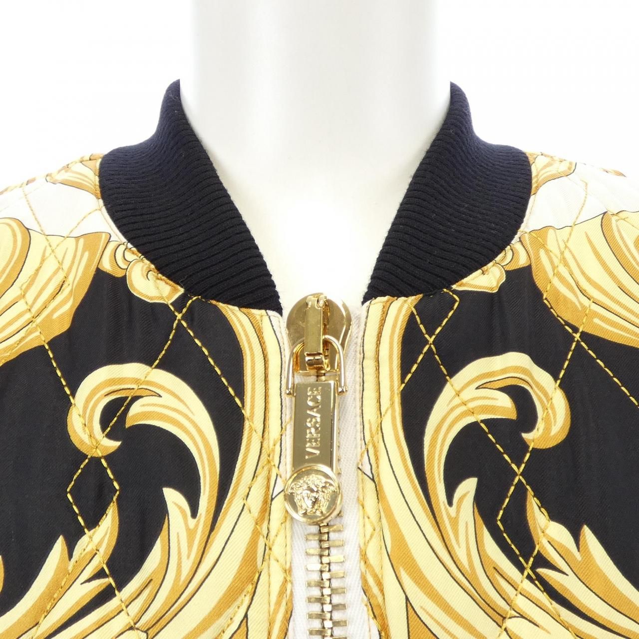 Vintage Versace Baroque Silk Bomber Jacket White Gold Black Medusa Style Size 48