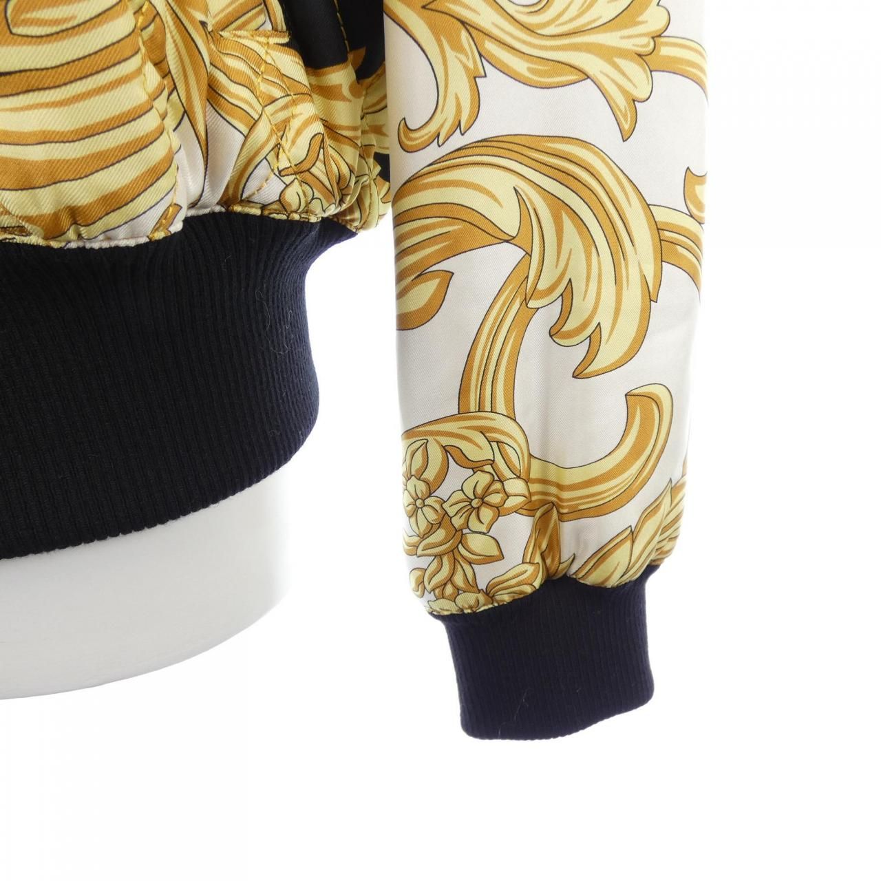 Vintage Versace Baroque Silk Bomber Jacket White Gold Black Medusa Style Size 48