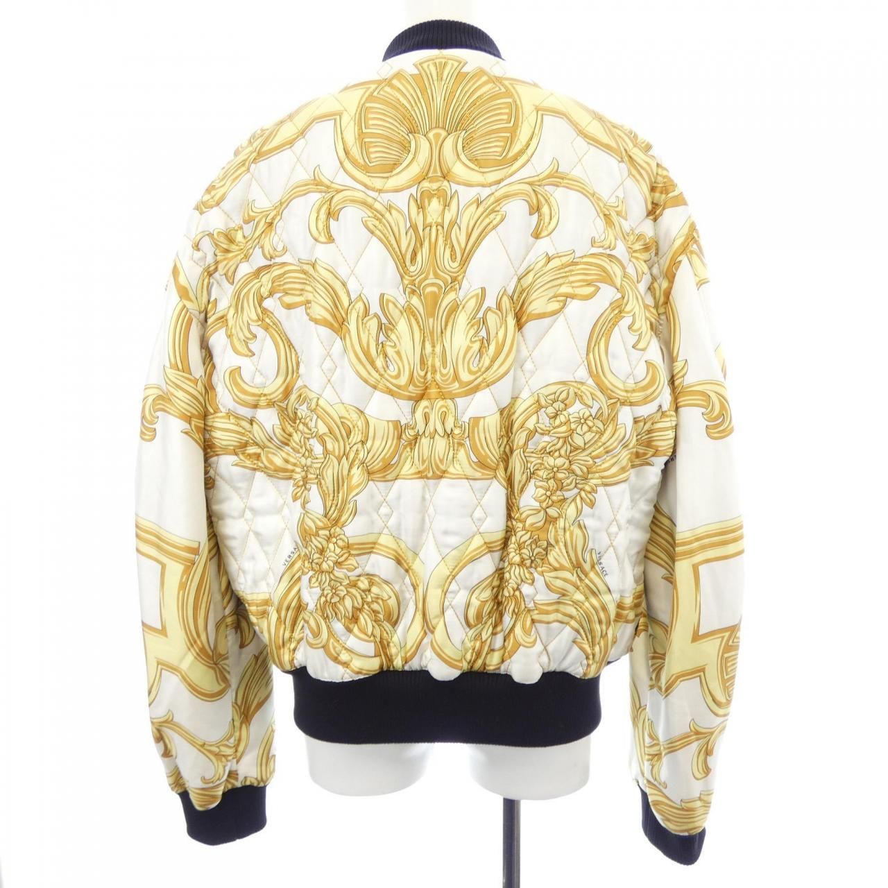 Vintage Versace Baroque Silk Bomber Jacket White Gold Black Medusa Style Size 48