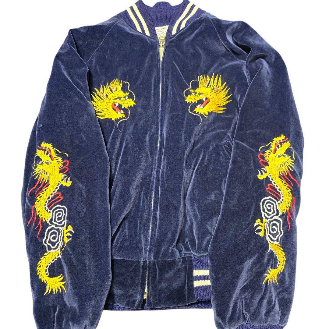 80s WEST-PAC tour スーベニアジャケット Vintage Japanese West Pac Tour Sukajan Bomber Jacket Velvet Navy