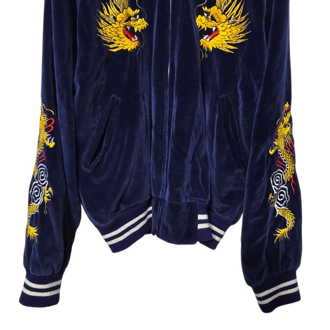 Vintage West Pac Tour Sukajan Jacket Velvet Navy 90s Japan Dragon Eagle Embroidery Rare