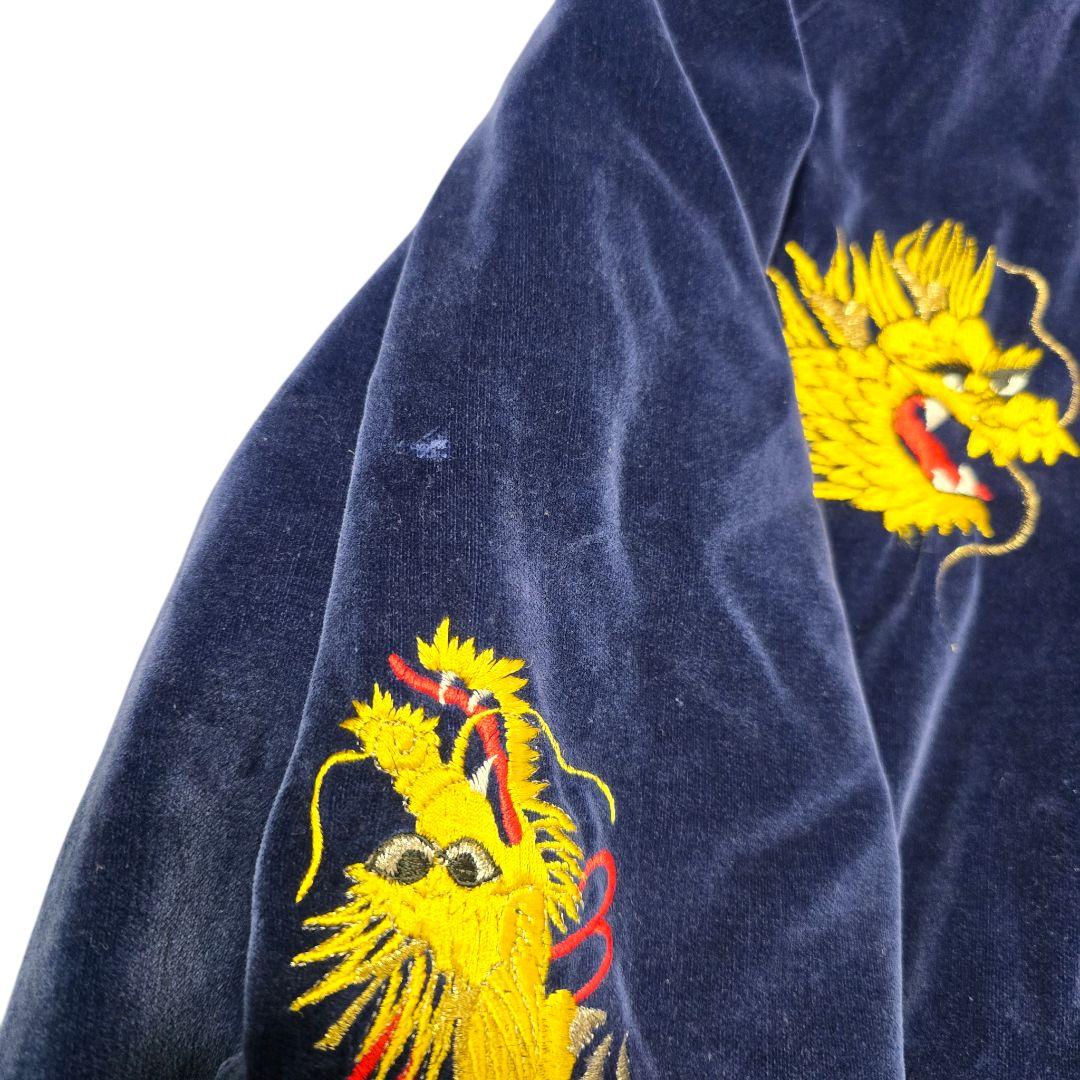 Vintage West Pac Tour Sukajan Jacket Velvet Navy 90s Japan Dragon Eagle Embroidery Rare