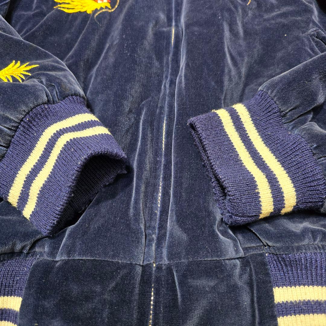 Vintage West Pac Tour Sukajan Jacket Velvet Navy 90s Japan Dragon Eagle Embroidery Rare