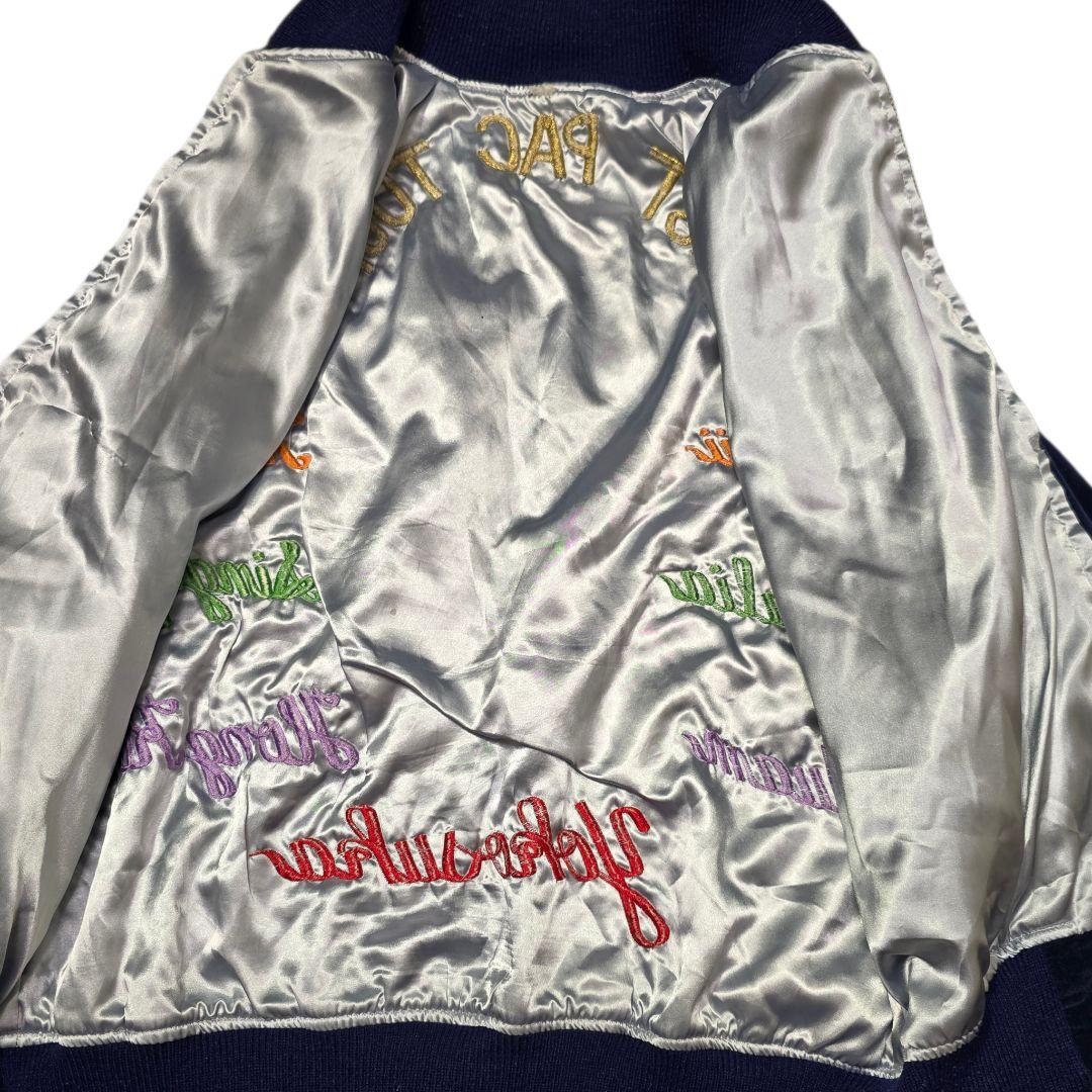 Vintage West Pac Tour Sukajan Jacket Velvet Navy 90s Japan Dragon Eagle Embroidery Rare