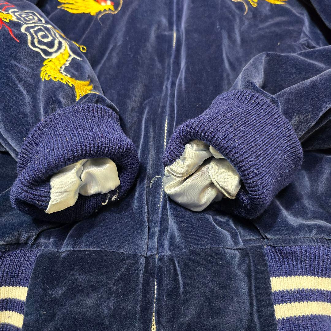 Vintage West Pac Tour Sukajan Jacket Velvet Navy 90s Japan Dragon Eagle Embroidery Rare