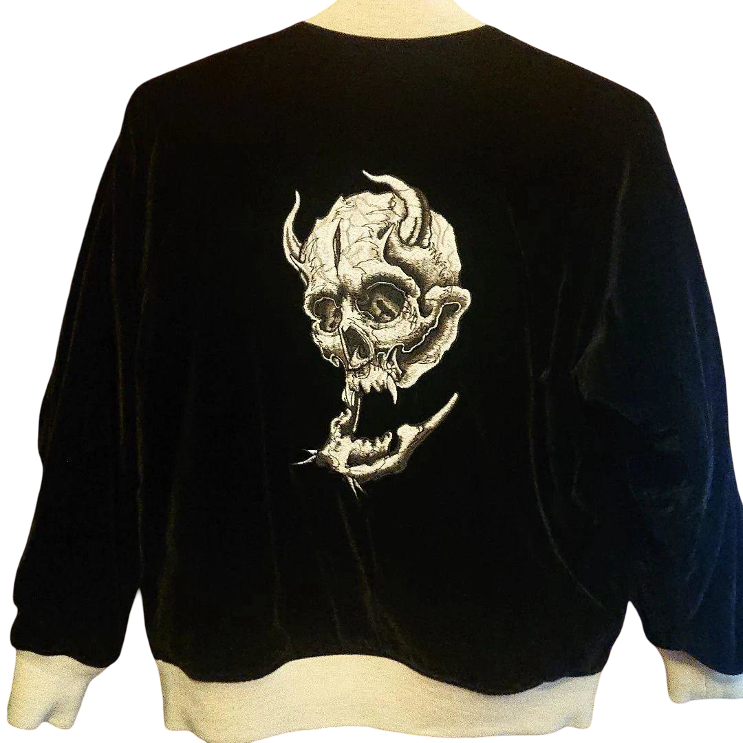 WACKO MARIA x 56 Tattoo Studio “Gebor” Horned Skull Reversible Sukajan Jacket — Blue & Champagne Satin — Size L