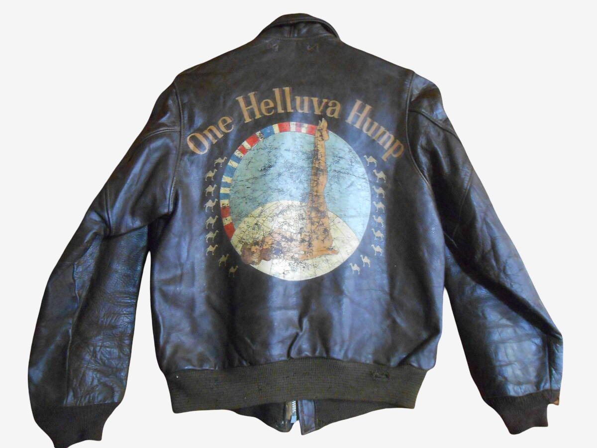 WW2 WWII A2 Flight Jacket Hump Art ATC CBI Theater Air Transport Command Vintage Leather Bomber Jacket Rare