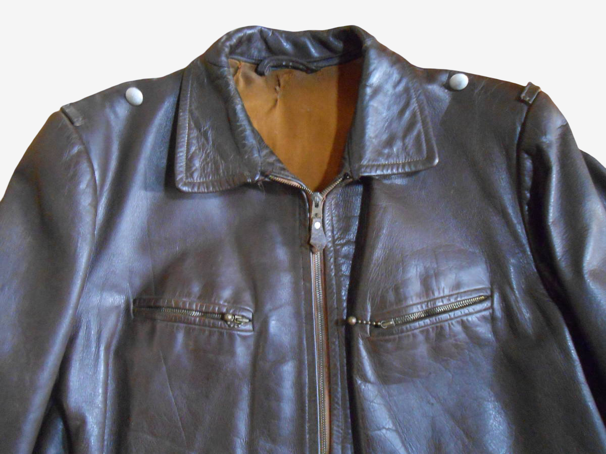 WW2 WWII German Luftwaffe Attributed Leather Flight Jacket Private Purchase Brown Zip Front Aviation Jacket Rare