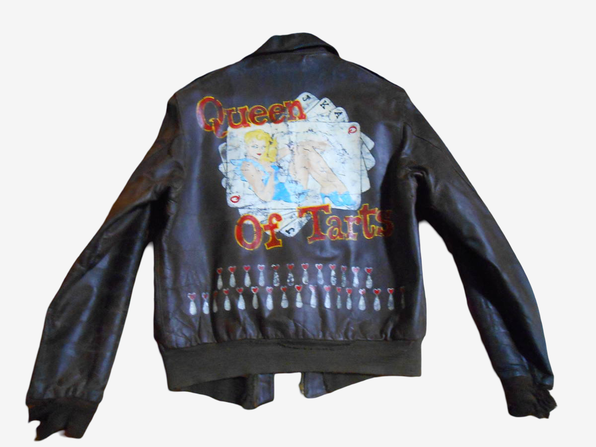 Vintage WWII WW2 A-2 Flight Jacket Poughkeepsie Horsehide Queen Of Tarts Pin Up Painted Varnished