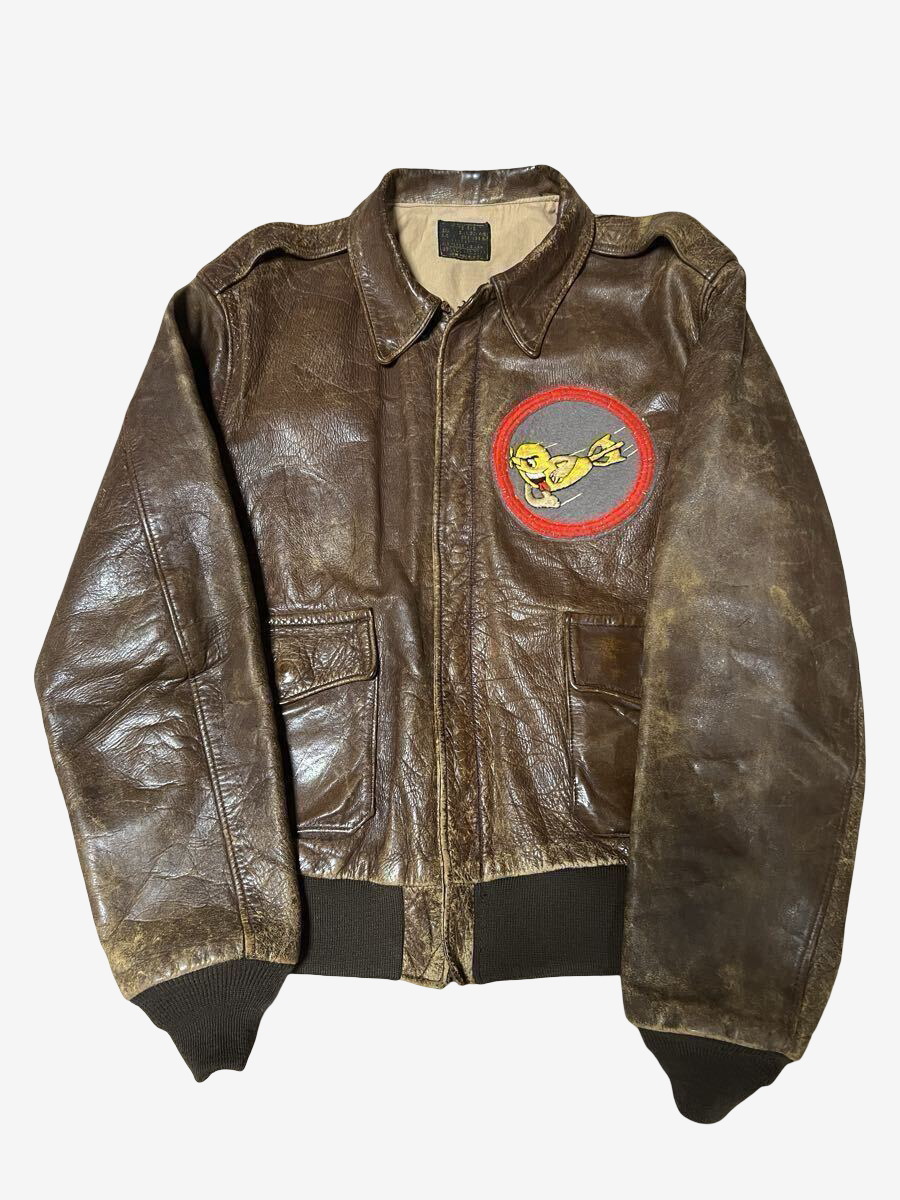 WWII Bronco A-2 Flight Jacket Red Raiders Back Paint USAAF Leather Size 40 42 WW2 Vintage