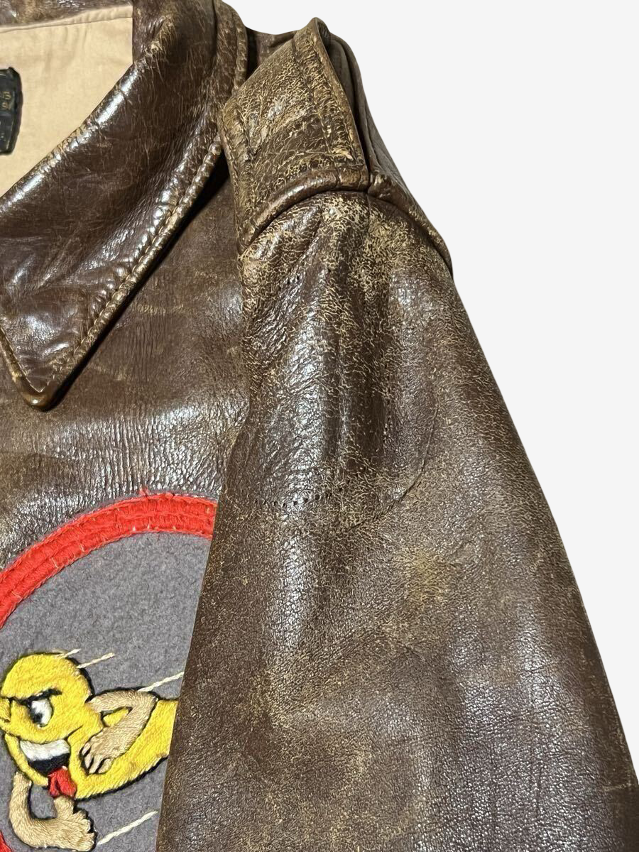 WWII Bronco A-2 Flight Jacket Red Raiders Back Paint USAAF Leather Size 40 42 WW2 Vintage