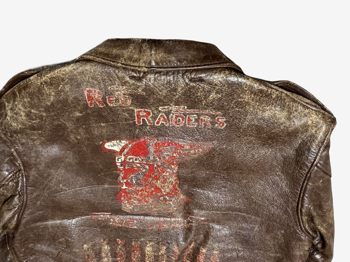 WWII Bronco A-2 Flight Jacket Red Raiders Back Paint USAAF Leather Size 40 42 WW2 Vintage
