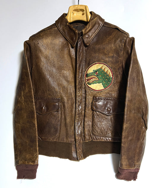 WWII WW2 Rough Wear Clothing A-2 Flight Jacket 42-1401P Fan Pull TALON Size 36 Vintage USAAF Leather Jacket