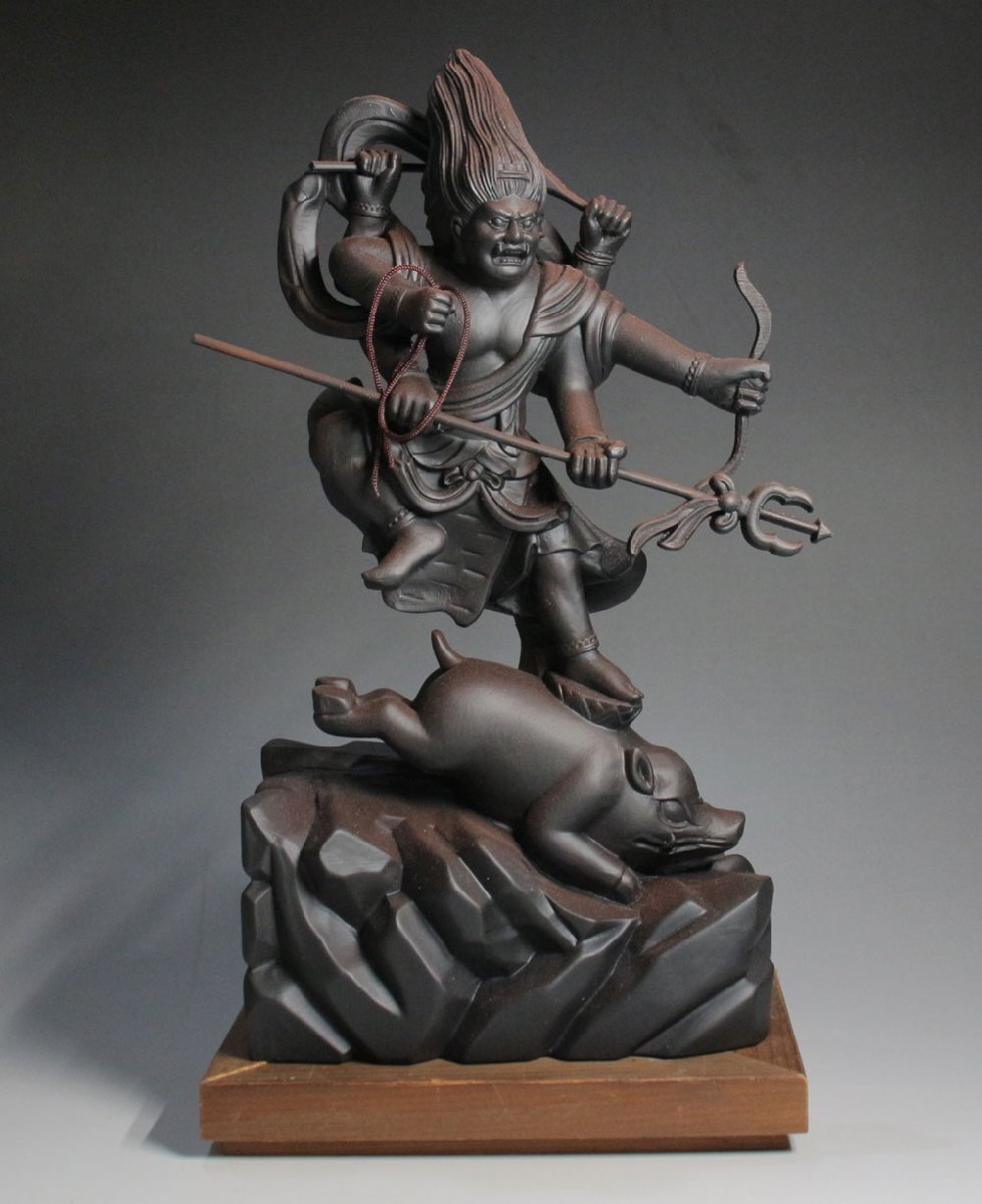 Outstanding Wooden Marishiten (Makuri Bosatsu) — Esoteric Guardian Deity on Boar