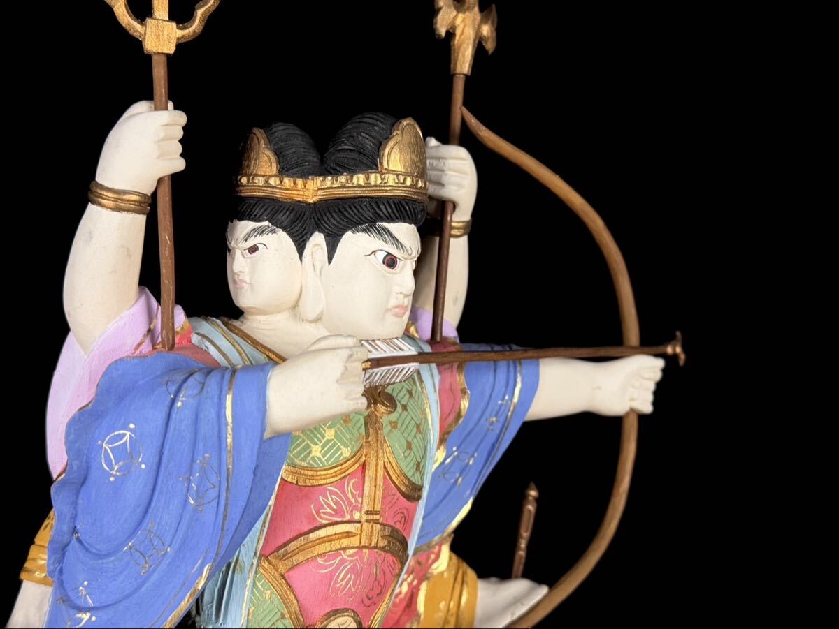 Wooden Polychrome Marishiten (Makuri Bosatsu) — Esoteric Guardian Deity on Boar