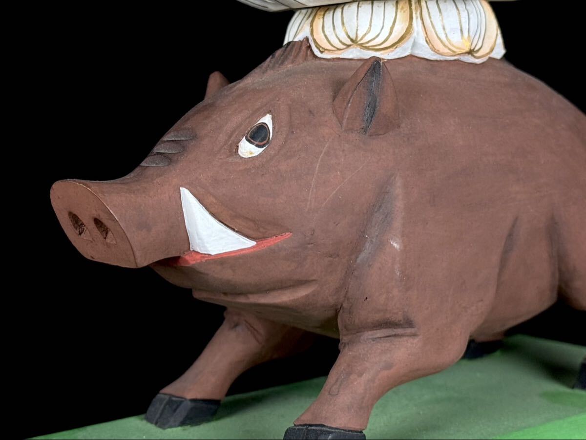 Wooden Polychrome Marishiten (Makuri Bosatsu) — Esoteric Guardian Deity on Boar