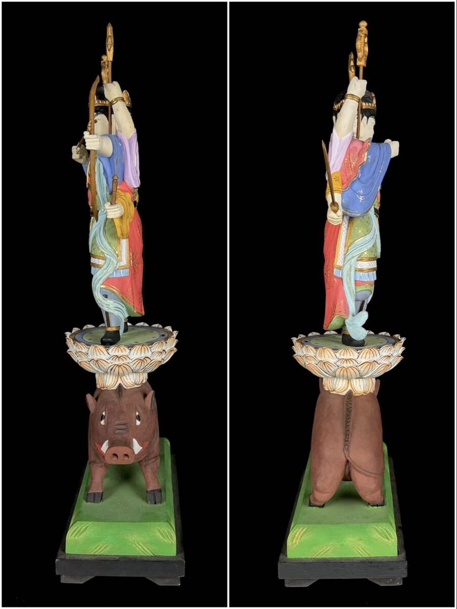 Wooden Polychrome Marishiten (Makuri Bosatsu) — Esoteric Guardian Deity on Boar
