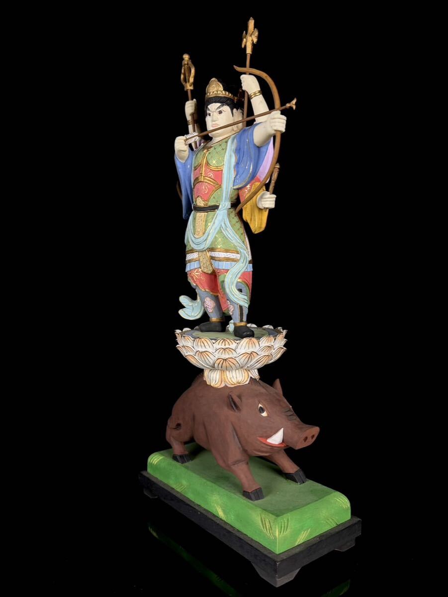 Wooden Polychrome Marishiten (Makuri Bosatsu) — Esoteric Guardian Deity on Boar