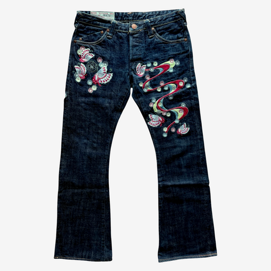 Vintage EVISU Donna Butterfly Embroidered Jeans 26x32 Yamane Japanese Y2K Wagara Denim Women