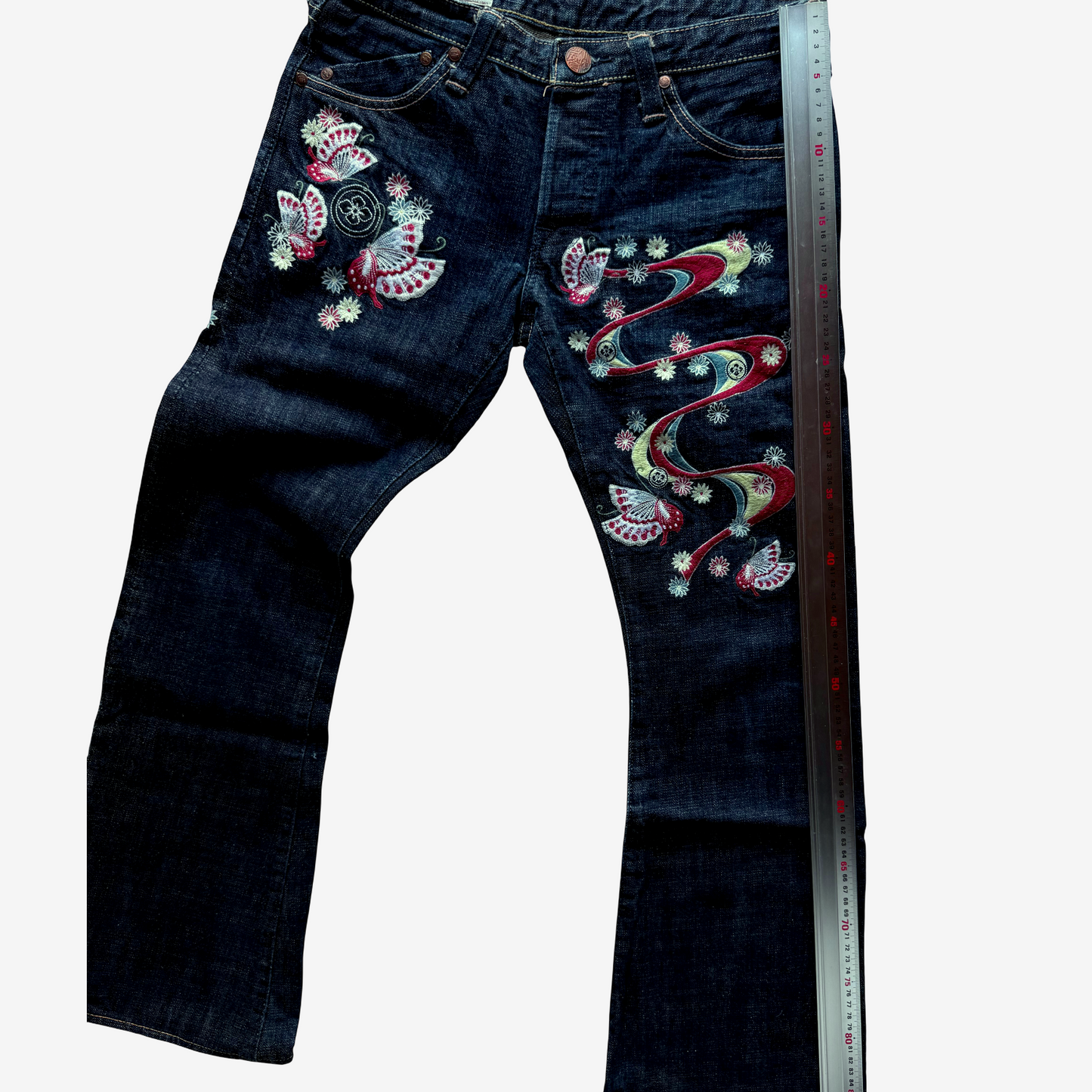 Vintage EVISU Donna Butterfly Embroidered Jeans 26x32 Yamane Japanese Y2K Wagara Denim Women