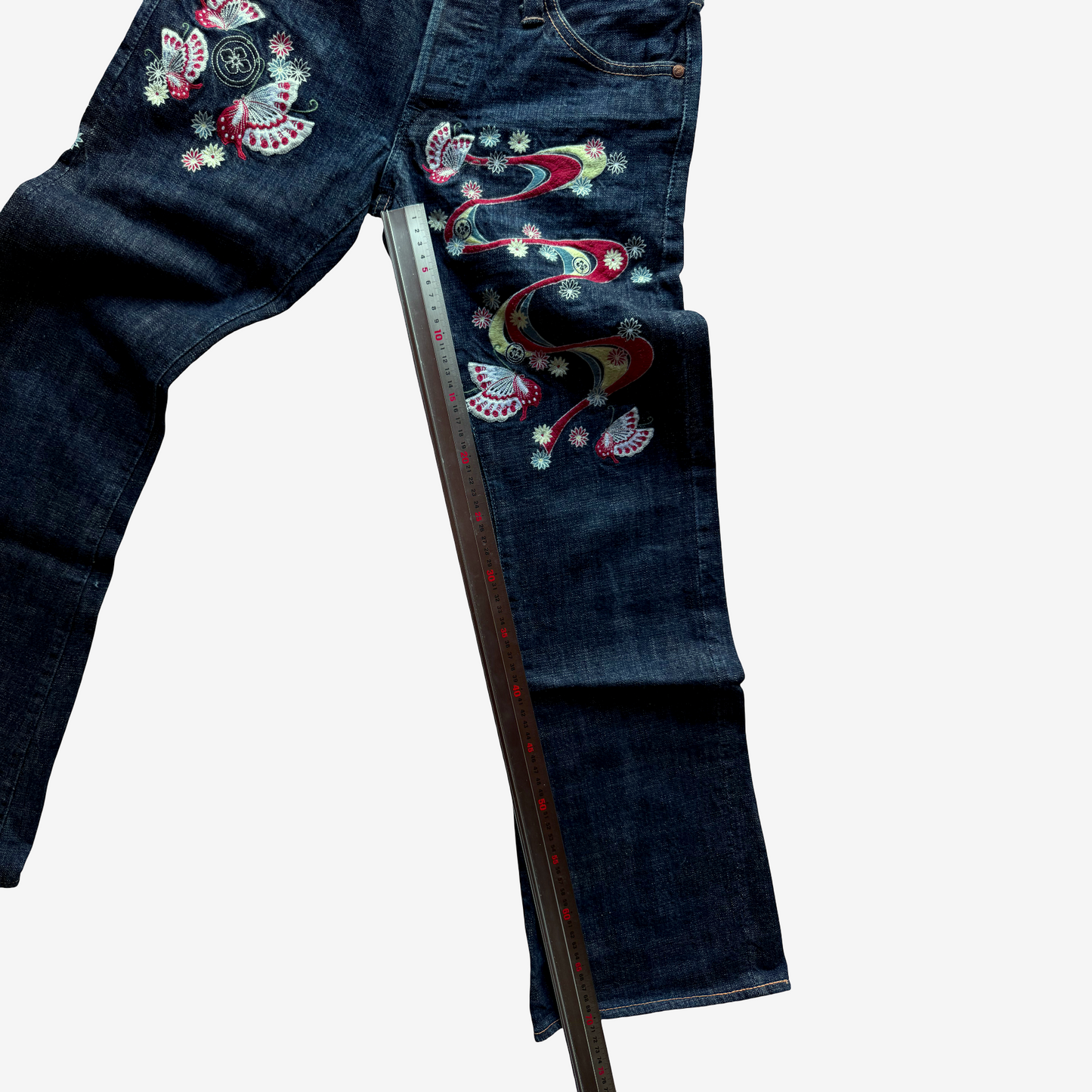 Vintage EVISU Donna Butterfly Embroidered Jeans 26x32 Yamane Japanese Y2K Wagara Denim Women