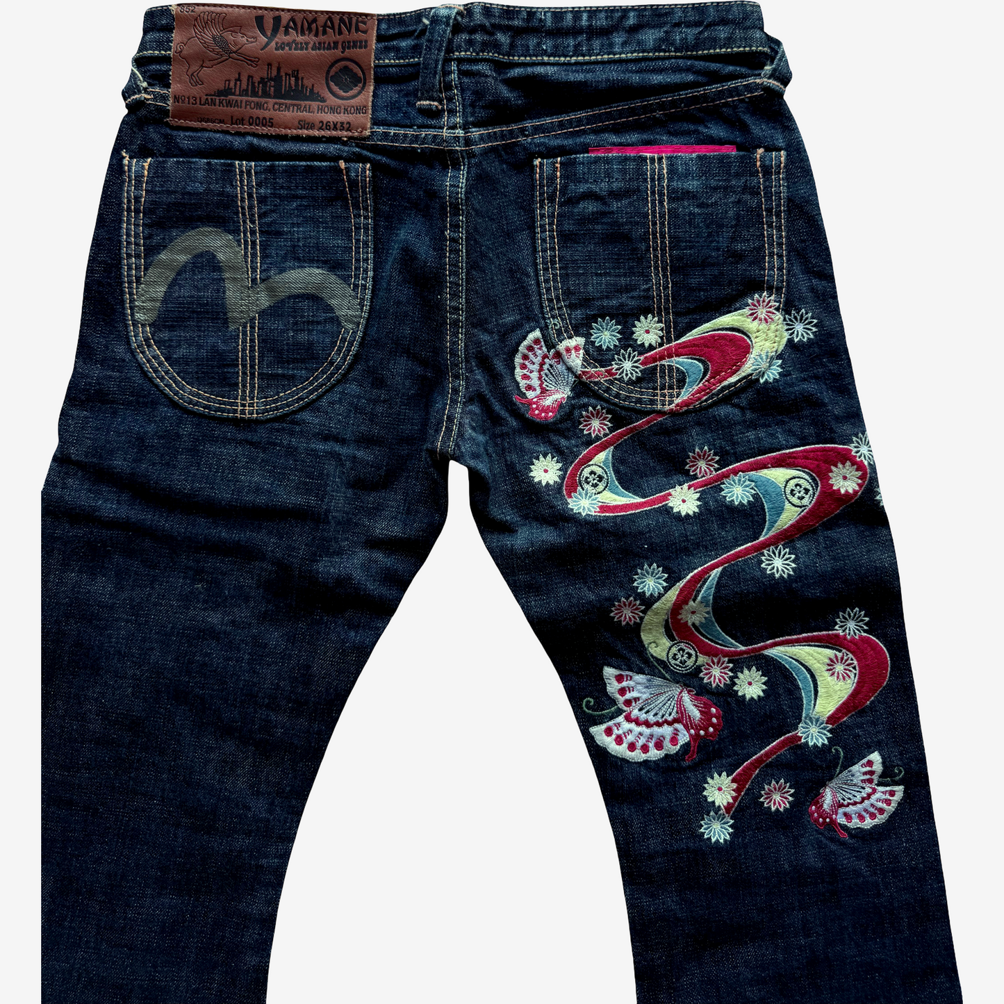 Vintage EVISU Donna Butterfly Embroidered Jeans 26x32 Yamane Japanese Y2K Wagara Denim Women