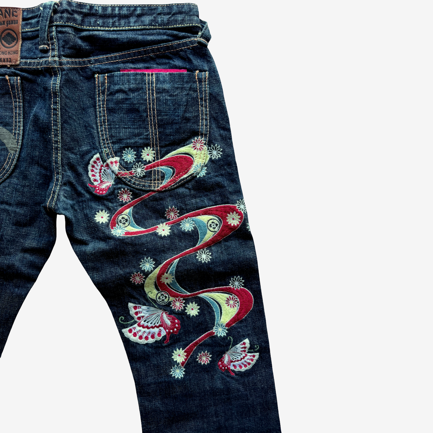 Vintage EVISU Donna Butterfly Embroidered Jeans 26x32 Yamane Japanese Y2K Wagara Denim Women