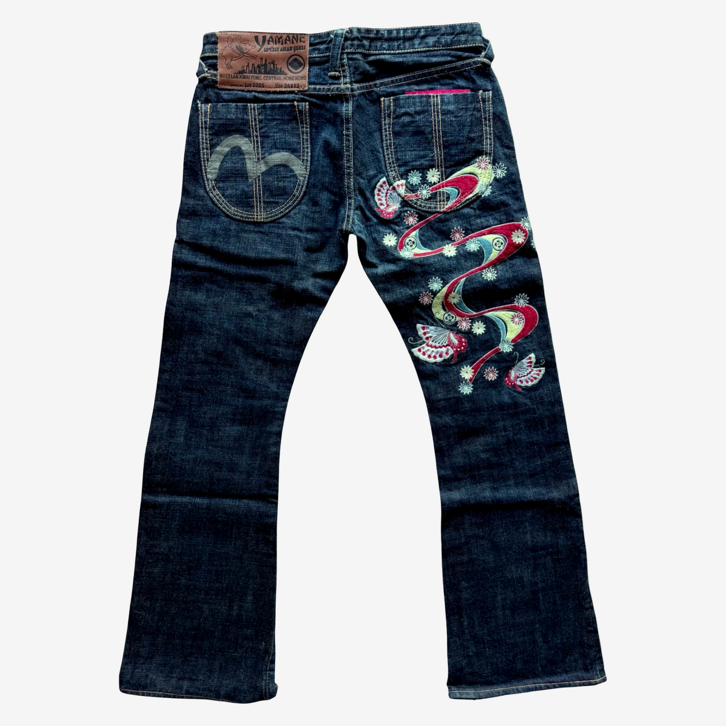 Vintage EVISU Donna Butterfly Embroidered Jeans 26x32 Yamane Japanese Y2K Wagara Denim Women