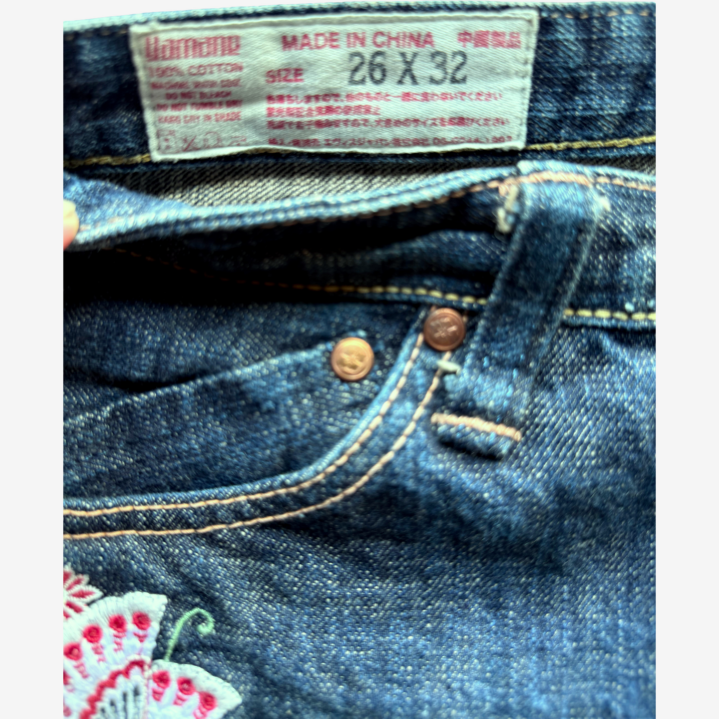 Vintage EVISU Donna Butterfly Embroidered Jeans 26x32 Yamane Japanese Y2K Wagara Denim Women
