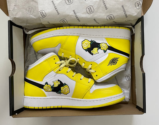 Yellow Nike Hi Cut Dunk Jordan 1 Embroidery Embroidered Sneakers Shoes ( Size : US 7Y Japan 25 cm )
