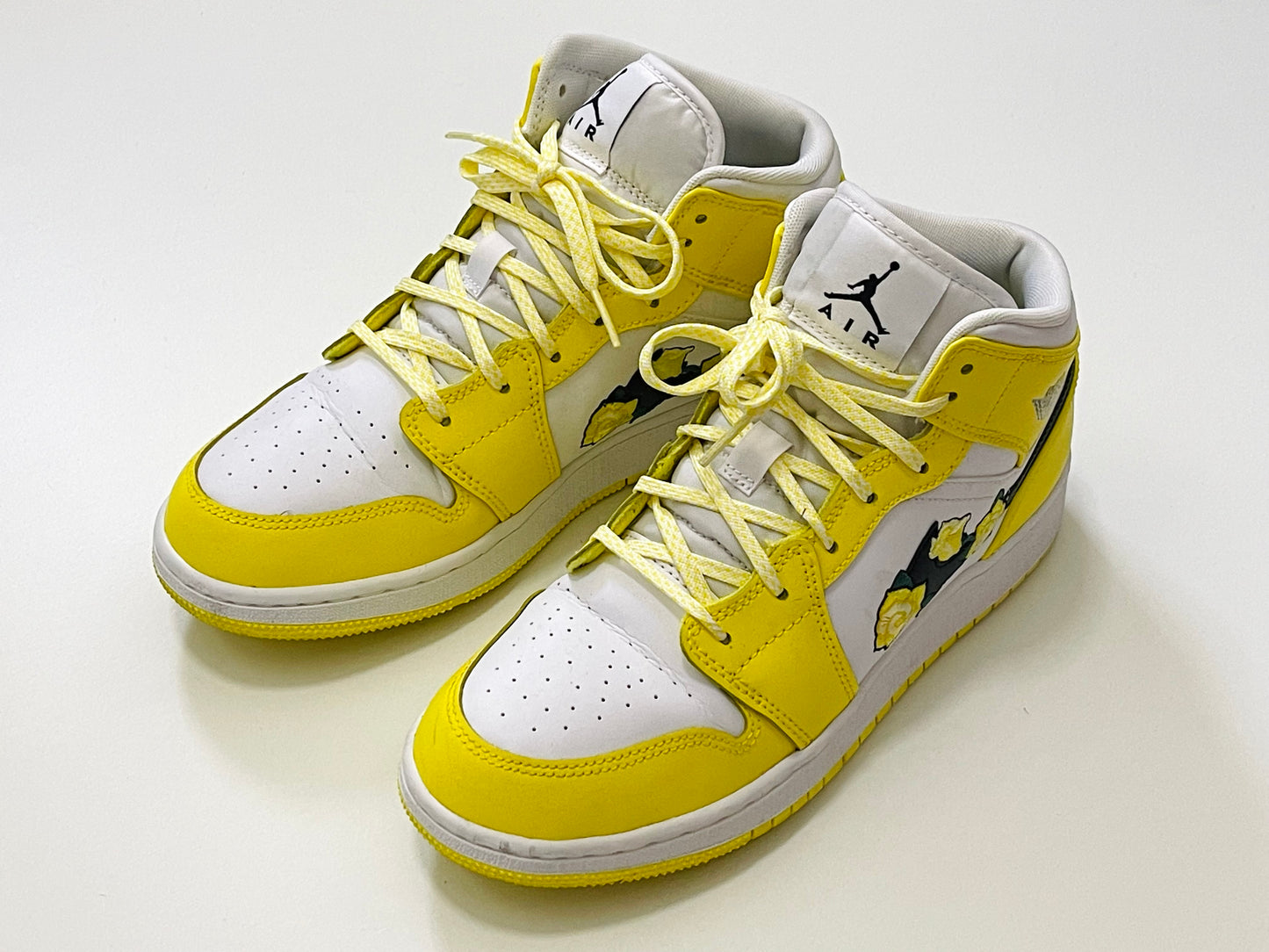 Yellow Nike Hi Cut Dunk Jordan 1 Embroidery Embroidered Sneakers Shoes ( Size : US 7Y Japan 25 cm )