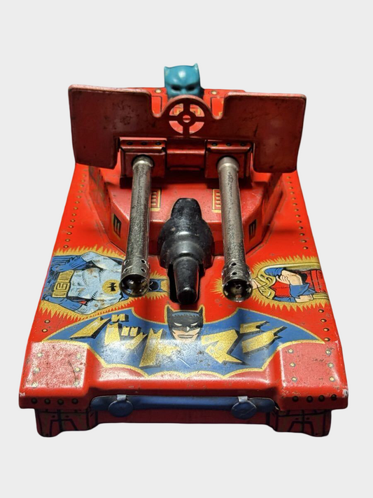 Yonezawa Toys “BATMAN TANK” Tin Armored Vehicle w/ Sofubi Batman — Showa-Era Japanese Friction Tank (Licensed DC Character)
