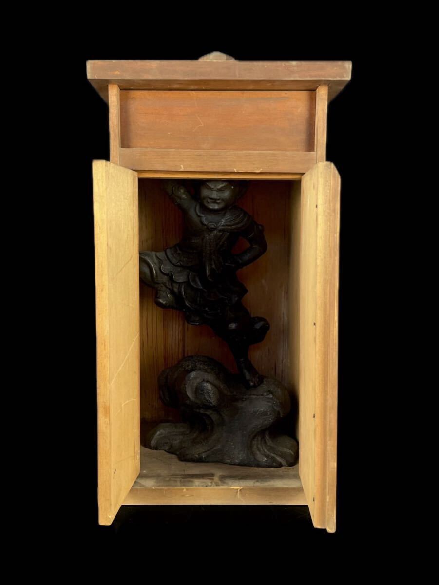 Zao Gongen (Probable) Mini Zushi Shrine Cabinet — Fierce Shugendo Mountain Guardian Icon, Edo‑period Style Votive Figure, 42cm Cabinet
