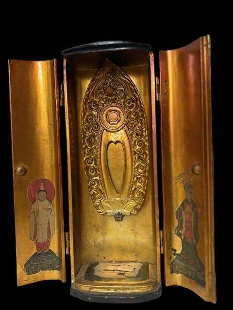 Giltwood Zushi Shrine with Wooden Kannon Bosatsu | Gilded Interior, Edo–Meiji Period | Japanese Buddhist Altar Sculpture
