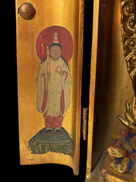 Giltwood Zushi Shrine with Wooden Kannon Bosatsu | Gilded Interior, Edo–Meiji Period | Japanese Buddhist Altar Sculpture