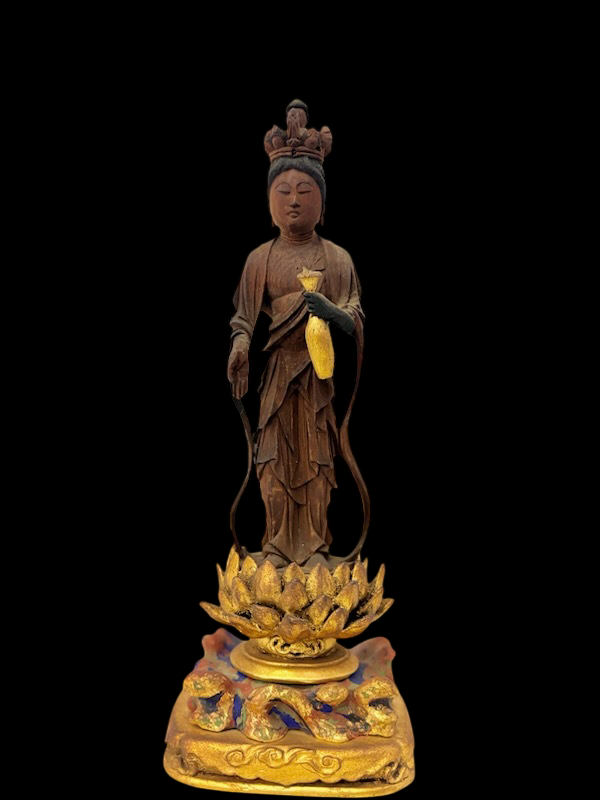 Giltwood Zushi Shrine with Wooden Kannon Bosatsu | Gilded Interior, Edo–Meiji Period | Japanese Buddhist Altar Sculpture