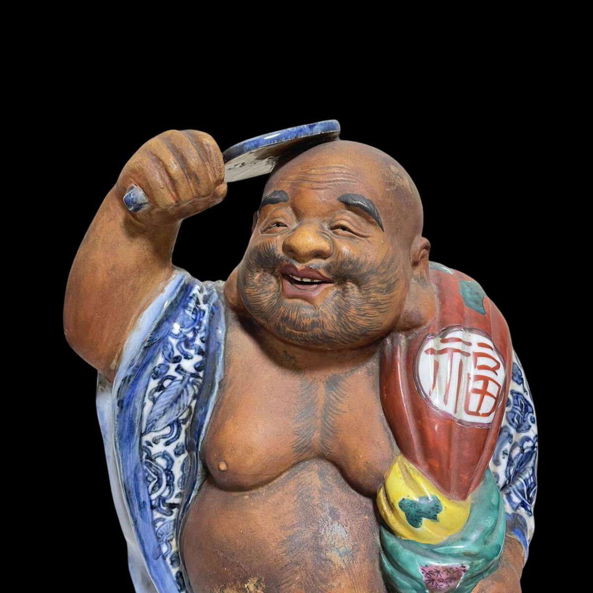 Monumental Kutani Ware Hotei Sama Buddha Figure Statue | Seven Gods of Fortune | Ceramic Sculpture
