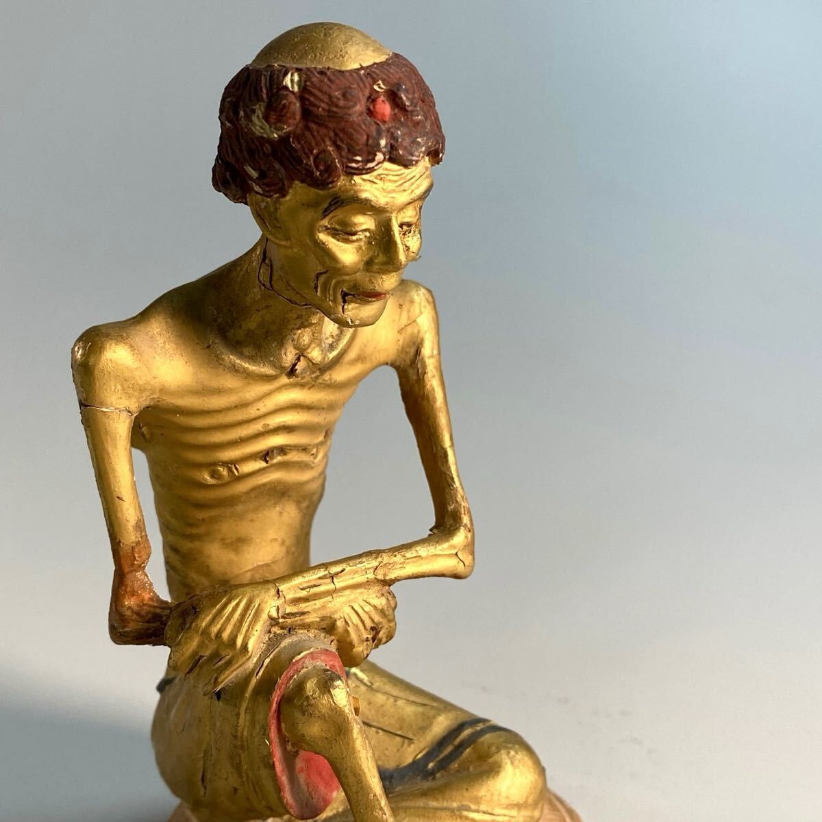 Walking Shaka Nyorai Mini Zushi Shrine (12 cm Figure) | Gilt Polychrome Buddhist Icon | Edo–Meiji Era Domestic Devotion