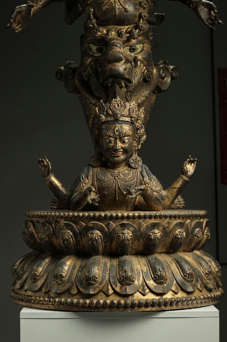 Tibetan Vajrakilaya (Phurba Vajra), Monumental Gilt Bronze Winged Deity Sculpture, Vajrayana Ritual Image (Antique, 100+ Years)