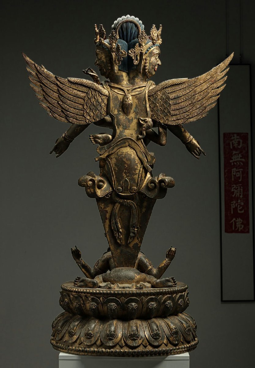 Tibetan Vajrakilaya (Phurba Vajra), Monumental Gilt Bronze Winged Deity Sculpture, Vajrayana Ritual Image (Antique, 100+ Years)