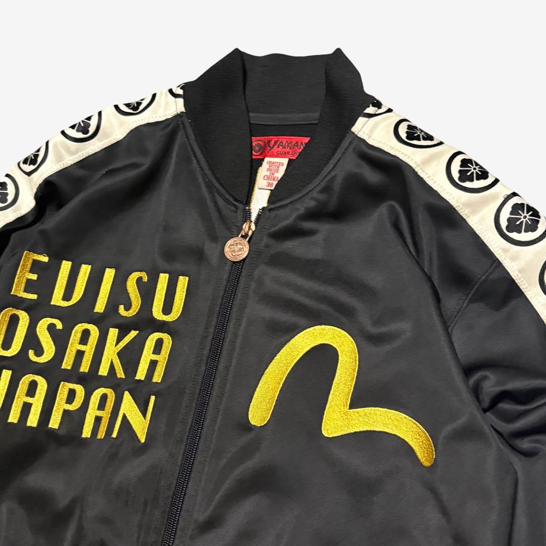 EVISU YAMANE Ebisu Osaka Japan Kamon Track Jacket Black Gold Embroidery Size M | Rare Japanese Streetwear