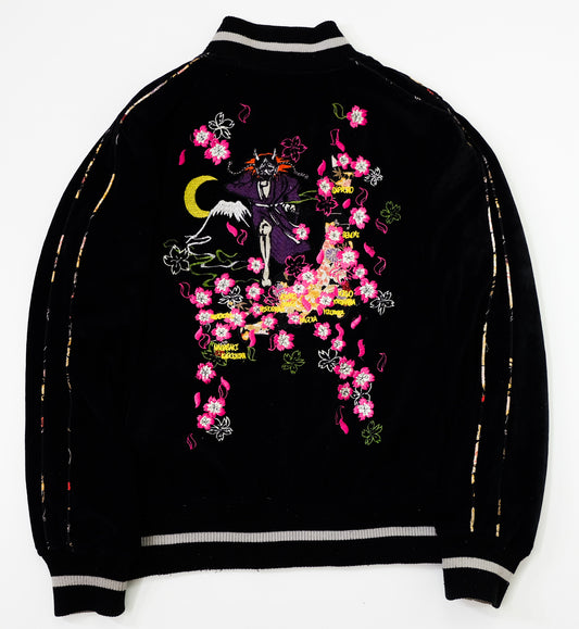 Vintage Japanese Velvet Sukajan Japan Map Sakura Mt Fuji Embroidered Reversible Souvenir Jacket | Size M