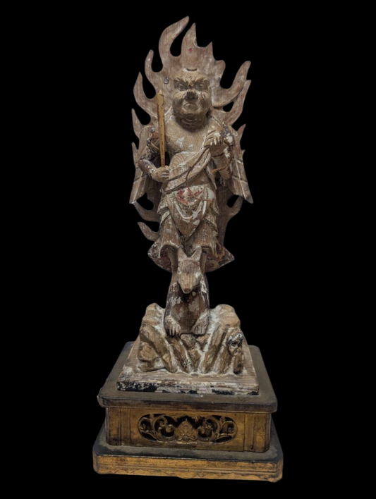 Muromachi Period Wooden Bishamonten Statue | Standing Tamonten | Early Buddhist Guardian Sculpture 33cm